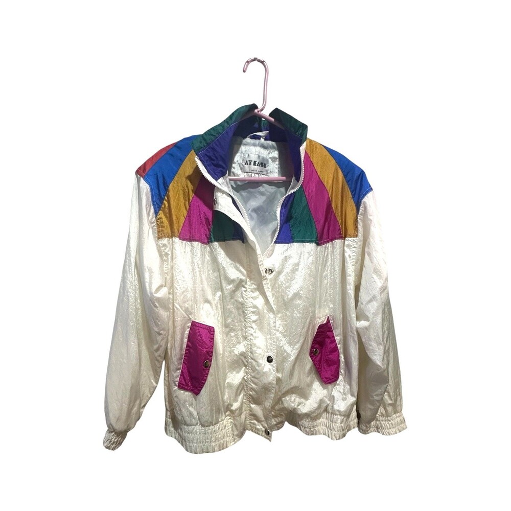 VTG 90s At Ease Windbreaker Color Block Cambridge Women Medium Colorful Retro L